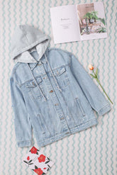 Jeansjacke mit Kapuze im Used-Look